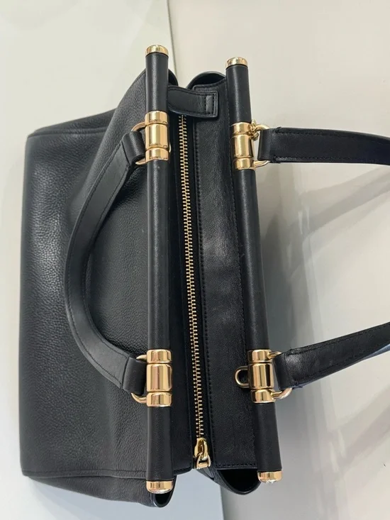 Coach Black Leather Satchel with Gold Hardware and Detachable Strap - Picture 7 of 9